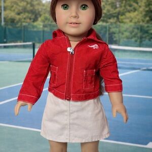 American Girl Chrissa Warm-Up Jacket & Visor + AG Khaki Skirt – Outfit Only
